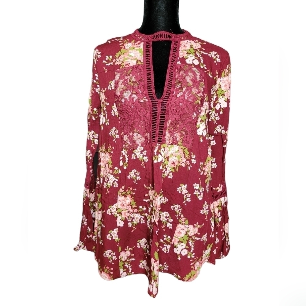 Miss Chievous Floral Top Burgundy Size Small NWT